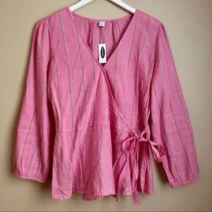 Bubblegum Pink OLD NAVY Peplum Wrap Blouse Top 💖